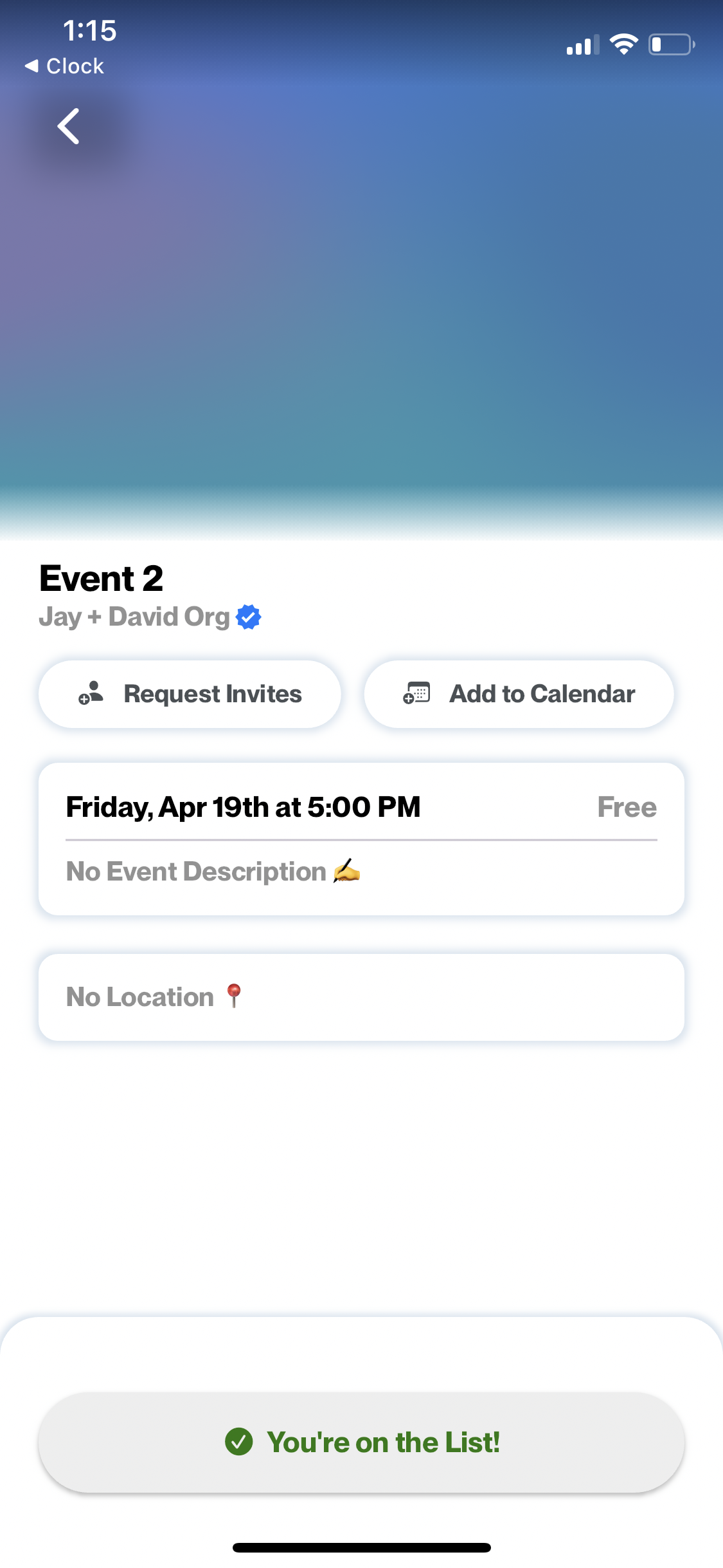 Old DoorList event page with no social proof