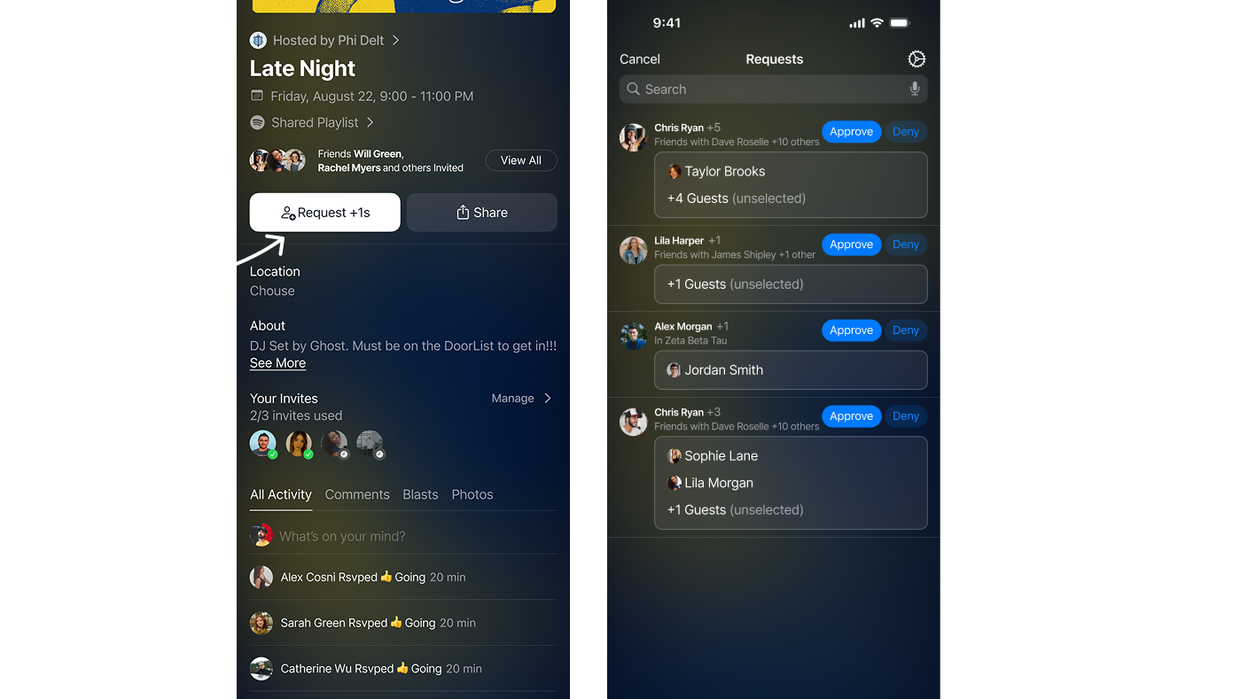 Student side request flow and host side approval flow