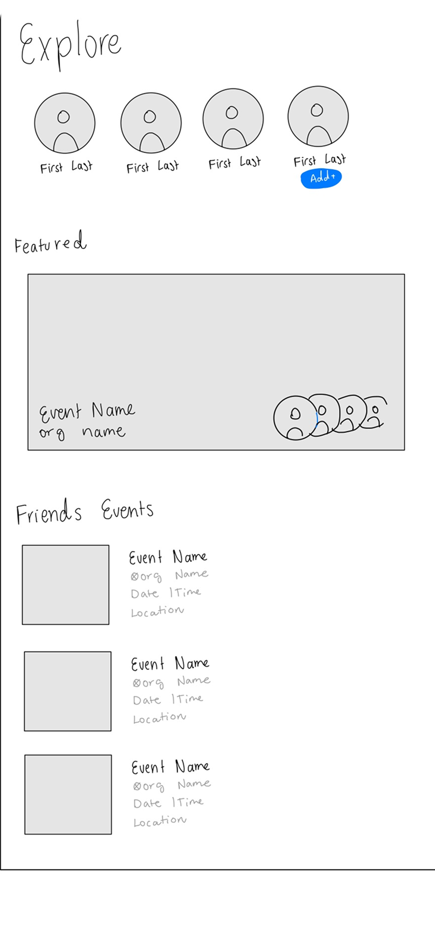 Wireframe of the social explore feed